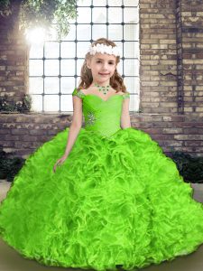 Organza Straps Sleeveless Lace Up Beading and Ruffles High School Pageant Dress in