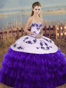 Affordable Floor Length Ball Gowns Sleeveless White And Purple Quinceanera Gown Lace Up