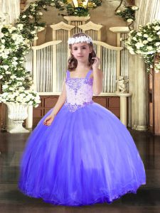 Straps Sleeveless Tulle Pageant Gowns For Girls Beading Lace Up