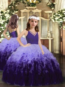 Floor Length Multi-color Little Girls Pageant Gowns Tulle Sleeveless Ruffles