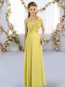 Cute Yellow Green One Shoulder Lace Up Hand Made Flower Quinceanera Court Dresses Sleeveless