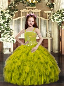 Exquisite Tulle Straps Sleeveless Lace Up Ruffles Little Girls Pageant Dress Wholesale in Olive Green