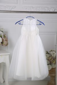 Most Popular White Zipper Scoop Lace Flower Girl Dress Tulle Sleeveless