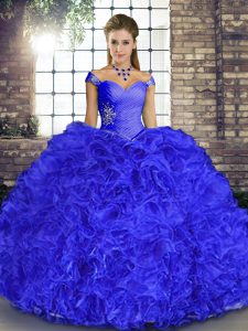 Simple Floor Length Lace Up Ball Gown Prom Dress Royal Blue for Military Ball and Sweet 16 and Quinceanera with Beading and Ruffles