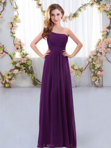 Floor Length Dark Purple Dama Dress for Quinceanera Chiffon Sleeveless Ruching