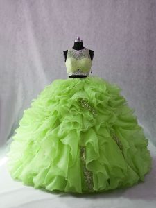 Sumptuous Sleeveless Beading and Ruffles Zipper Quinceanera Dress with Brush Train