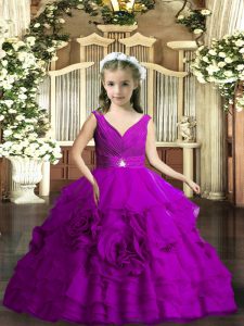 Stylish Organza Sleeveless Floor Length Little Girl Pageant Dress and Beading and Ruching