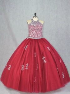 Cute Tulle Sleeveless Floor Length Quinceanera Gown and Beading and Appliques
