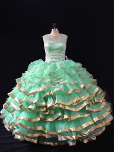 Organza Sweetheart Sleeveless Lace Up Ruffles Sweet 16 Dress in Apple Green