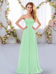 Amazing Apple Green Lace Up Sweetheart Ruching Vestidos de Damas Chiffon Sleeveless