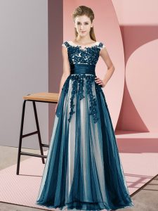 Fashion Sleeveless Zipper Floor Length Beading and Lace Dama Dress