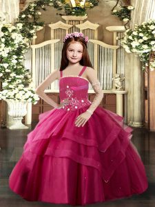 Cute Straps Sleeveless Lace Up High School Pageant Dress Red Tulle