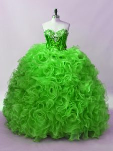 Green Sleeveless Floor Length Beading and Ruffles Lace Up Sweet 16 Quinceanera Dress