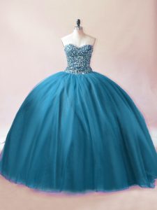 Floor Length Teal Quinceanera Dresses Sweetheart Sleeveless Lace Up