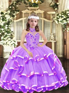 Cute Sleeveless Appliques and Ruffled Layers Lace Up Child Pageant Dress