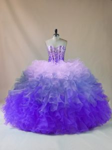 Multi-color Ball Gowns Organza Sweetheart Sleeveless Beading and Ruffles Floor Length Lace Up Juniors Party Dress