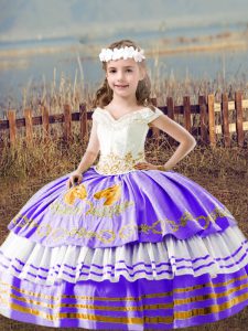 Enchanting Lavender Off The Shoulder Lace Up Embroidery High School Pageant Dress Sleeveless