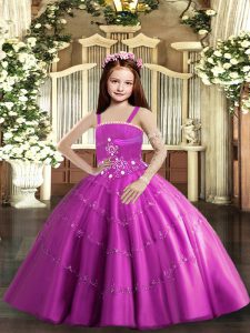 Nice Sleeveless Lace Up Floor Length Beading Little Girl Pageant Gowns