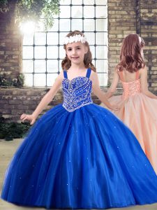 Royal Blue Sleeveless Tulle Lace Up Kids Formal Wear for Party and Quinceanera
