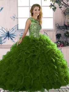 Exquisite Floor Length Ball Gowns Sleeveless Olive Green Quinceanera Dress Lace Up