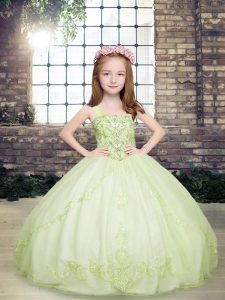 Yellow Green Sleeveless Tulle Lace Up Pageant Gowns For Girls for Party and Military Ball and Wedding Party
