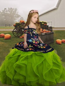 Organza Sleeveless Floor Length Little Girls Pageant Dress and Embroidery and Ruffles