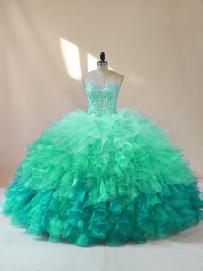 Delicate Multi-color Sweetheart Neckline Beading and Ruffles 15th Birthday Dress Sleeveless Lace Up