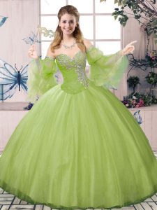 Floor Length Ball Gowns Long Sleeves Olive Green Quinceanera Gown Lace Up