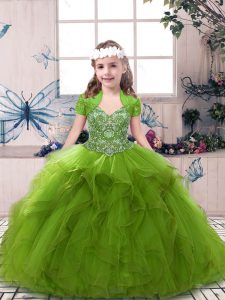 Sleeveless Beading Lace Up Pageant Gowns For Girls