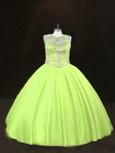 New Arrival Yellow Green Scoop Neckline Beading 15th Birthday Dress Sleeveless Lace Up