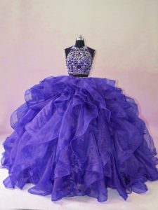 Stylish Two Pieces Sleeveless Purple Quinceanera Dress Brush Train Backless