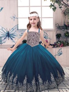 Perfect Floor Length Lace Up Pageant Gowns For Girls Teal for Party and Sweet 16 and Wedding Party with Beading and Embroidery