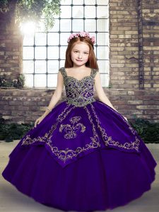 Low Price Purple Sleeveless Embroidery Floor Length Girls Pageant Dresses