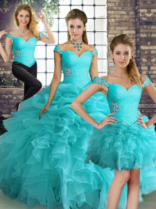 Traditional Organza Sleeveless Floor Length 15 Quinceanera Dress and Beading and Ruffles and Pick Ups