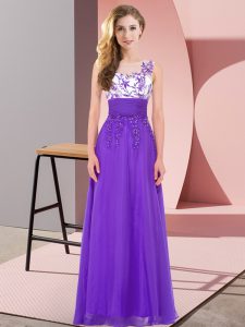 Admirable Chiffon Scoop Sleeveless Backless Appliques Dama Dress for Quinceanera in Purple