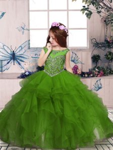 Floor Length Ball Gowns Sleeveless Olive Green Kids Pageant Dress Zipper
