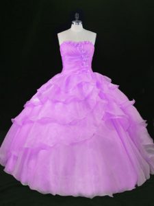 Lavender Lace Up Quince Ball Gowns Beading and Ruffles Sleeveless Floor Length