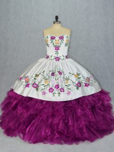 Delicate Ball Gowns Quinceanera Gown Fuchsia Sweetheart Organza Sleeveless Floor Length Lace Up