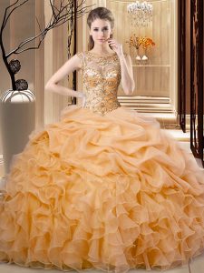 Scoop Sleeveless Organza Sweet 16 Dresses Beading and Ruffles Lace Up