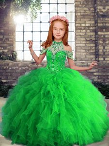 Ball Gowns Little Girls Pageant Dress High-neck Tulle Sleeveless Floor Length Lace Up