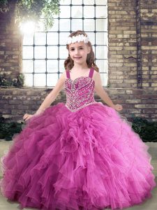 Admirable Lilac Ball Gowns Straps Sleeveless Tulle Floor Length Zipper Beading Winning Pageant Gowns
