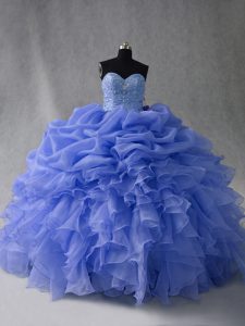 Amazing Organza Sweetheart Sleeveless Lace Up Beading and Ruffles and Pick Ups Sweet 16 Dresses in Blue