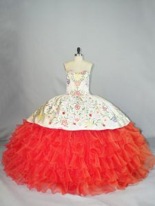 New Style Sleeveless Lace Up Floor Length Embroidery and Ruffles Quinceanera Gown