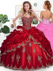 Wine Red Sleeveless Floor Length Beading and Appliques and Pick Ups Lace Up Quince Ball Gowns