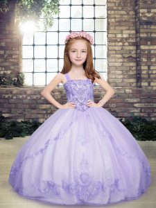 Fantastic Floor Length Lavender Kids Pageant Dress Tulle Sleeveless Beading