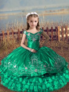 Turquoise Sleeveless Satin and Organza Lace Up Little Girl Pageant Dress for Wedding Party