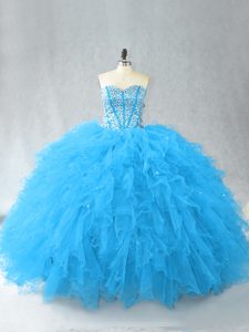 Dazzling Sweetheart Sleeveless Lace Up Sweet 16 Dresses Baby Blue Tulle