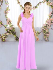 Custom Fit Lilac Lace Up Straps Hand Made Flower Quinceanera Court Dresses Chiffon Sleeveless