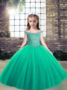 Excellent Turquoise Lace Up Kids Formal Wear Appliques Sleeveless Floor Length