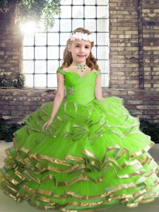 Straps Sleeveless Lace Up Child Pageant Dress Organza